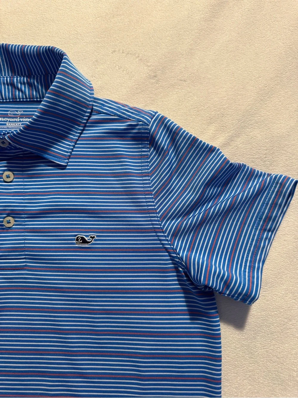 Vineyard Vines Blue Striped Button-Down Polo for Kids, size 8-10